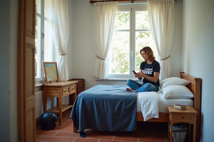 Chambre d'hôte confortable à Montalivet avec casque de moto et carte routière, idéale pour les visiteurs du Show Bike 2026